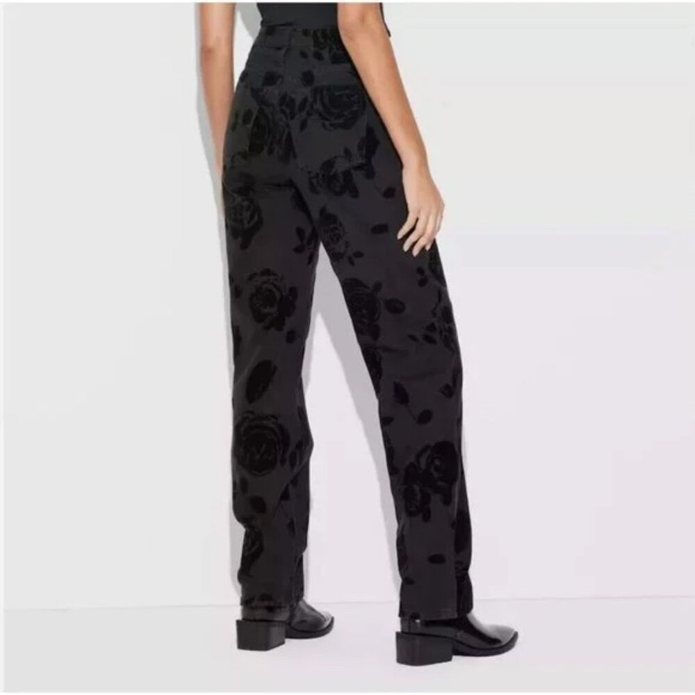 Wild Fable Jeans, Black Floral Flocked High Rise Straight Leg NWT - Picture 4 of 4